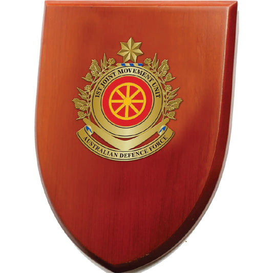 An Exceptional Joint Movement Unit Plaque - order now and add a touch of elegance to your next presentation. This beautiful plaque showcases a 100mm full colour enamel crest, delicately set on a 200x160mm timber finished shield. www.defenceqstore.com.au