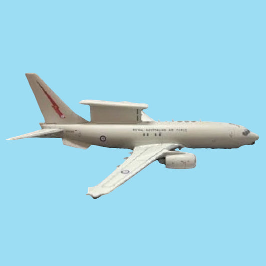 Showcase Australia's advanced airborne early warning capability with this impressive 1/200 scale E-7A Wedgetail from Gemini Jets, featuring RAAF aircraft A30-002. This meticulously detailed collectible celebrates the sophisticated surveillance platform that provides critical air defence and situational awareness for Australia's military operations. www.defenceqstore.com.au