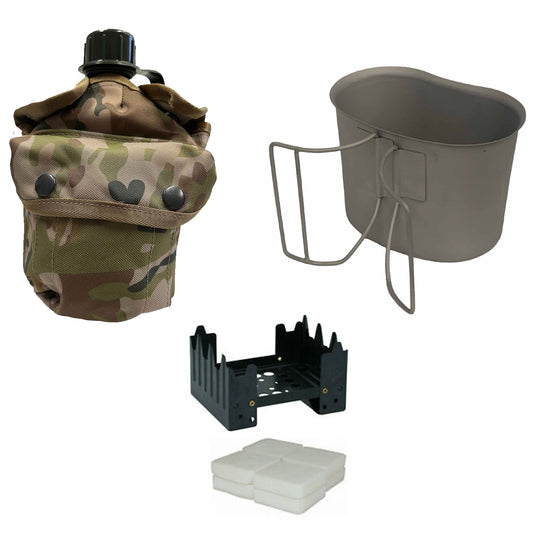 Perfect for military, cadets, outdoor events, emergency services, sporting events and camping

The canteen is BPA free and the canteen pouch has a fleece lining in the main compartment plus a front pocket which you can put your hexamine stove in www.defenceqstore.com.au