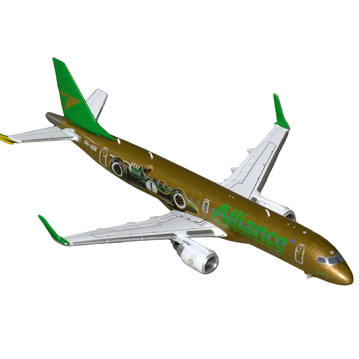 1/400 Alliance Airlines E190 VH-A2N Sir Jack Brabham Formula 1 race car by Gemini Jets delivers a detailed and unique collectible for aviation and motorsport enthusiasts. www.defenceqstore.com.au