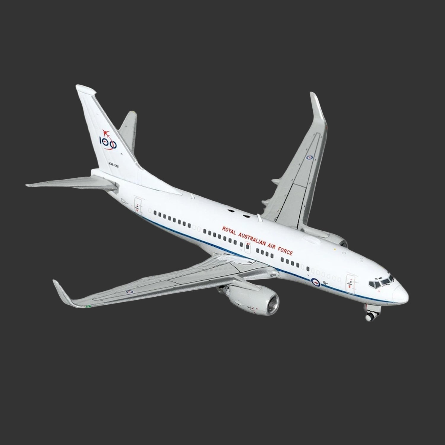 Honour a century of Australian air force pride with this exceptional 1/400 scale B737-700W from Gemini Jets, featuring the prestigious RAAF '100 Years' commemorative livery on aircraft A36-001.  www.defenceqstore.com.au
