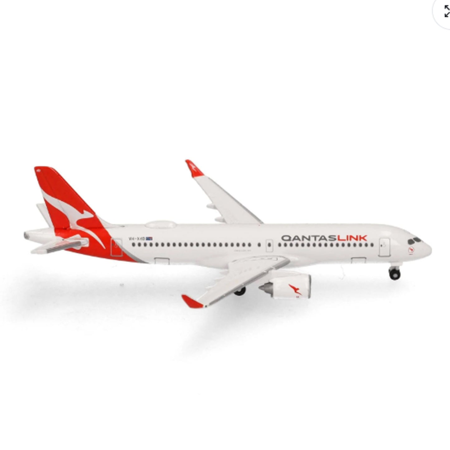 Celebrate modern Australian aviation with this charming 1/500 scale Airbus A220-300 from Herpa, featuring Qantaslink's beloved "Koala" livery on aircraft VH-X4B. This finely detailed collectible showcases the next-generation regional airliner that's transforming Qantas's domestic network, rendered with exceptional precision and authenticity.  www.defenceqstore.com.au