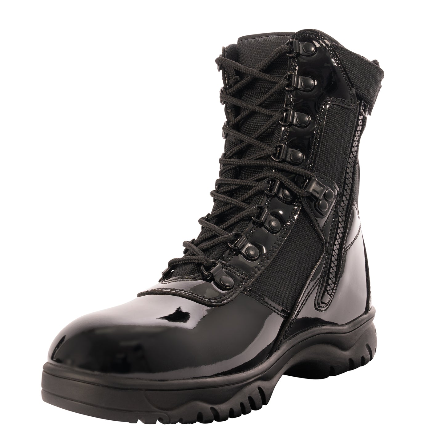 Our Forced Entry High-Gloss Tactical Boot with Side Zipper stands out as a top choice for cadets, tactical professionals and military service members. The tactical combat boots feature an inspection-ready mirror finish that looks great while out on patrol. www.defenceqstore.com.au