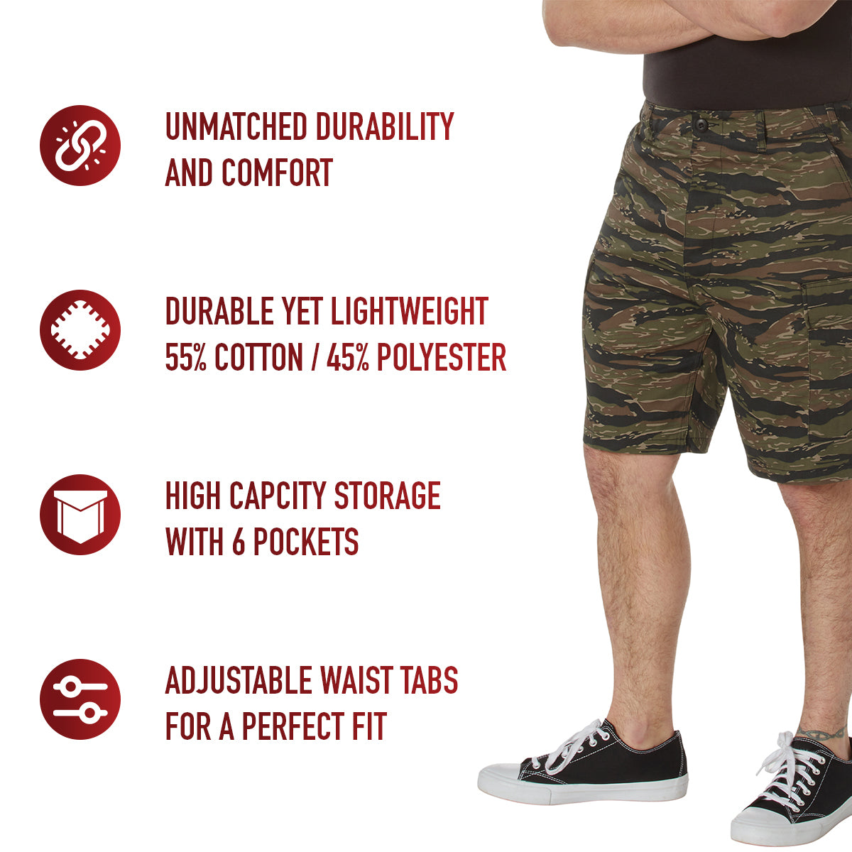 Rothco’s Tactical Camo BDU Shorts are just what you need for the trail, range, and casual style. Constructed from a cotton / polyester fabric blend, our military shorts are built for unparalleled performance, comfort, and convenience while you are on the field. www.defenceqstore.com.au