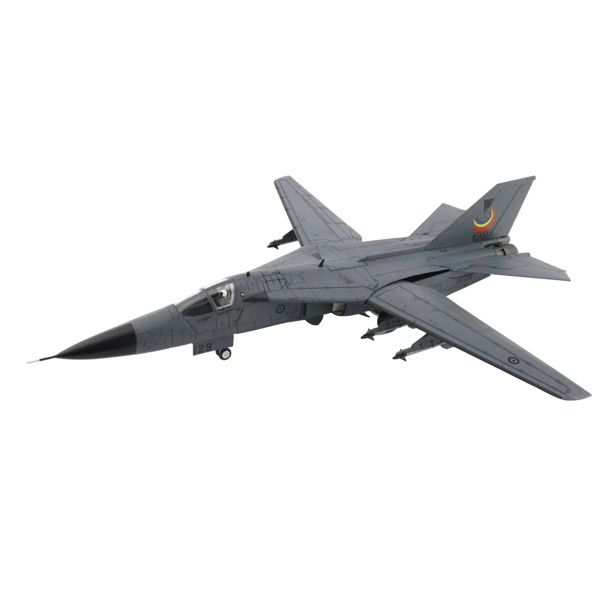 Celebrate the remarkable legacy of Australia's legendary "Pig" with this beautifully detailed Hobby Master 1/72 F-111C Aardvark "Farewell Scheme". Finished as A8-129 of No.1 Squadron, Royal Australian Air Force, this special edition commemorates the retirement of the F-111 fleet in December 2010, marking the end of nearly four decades of distinguished RAAF service. www.defenceqstore.com.au