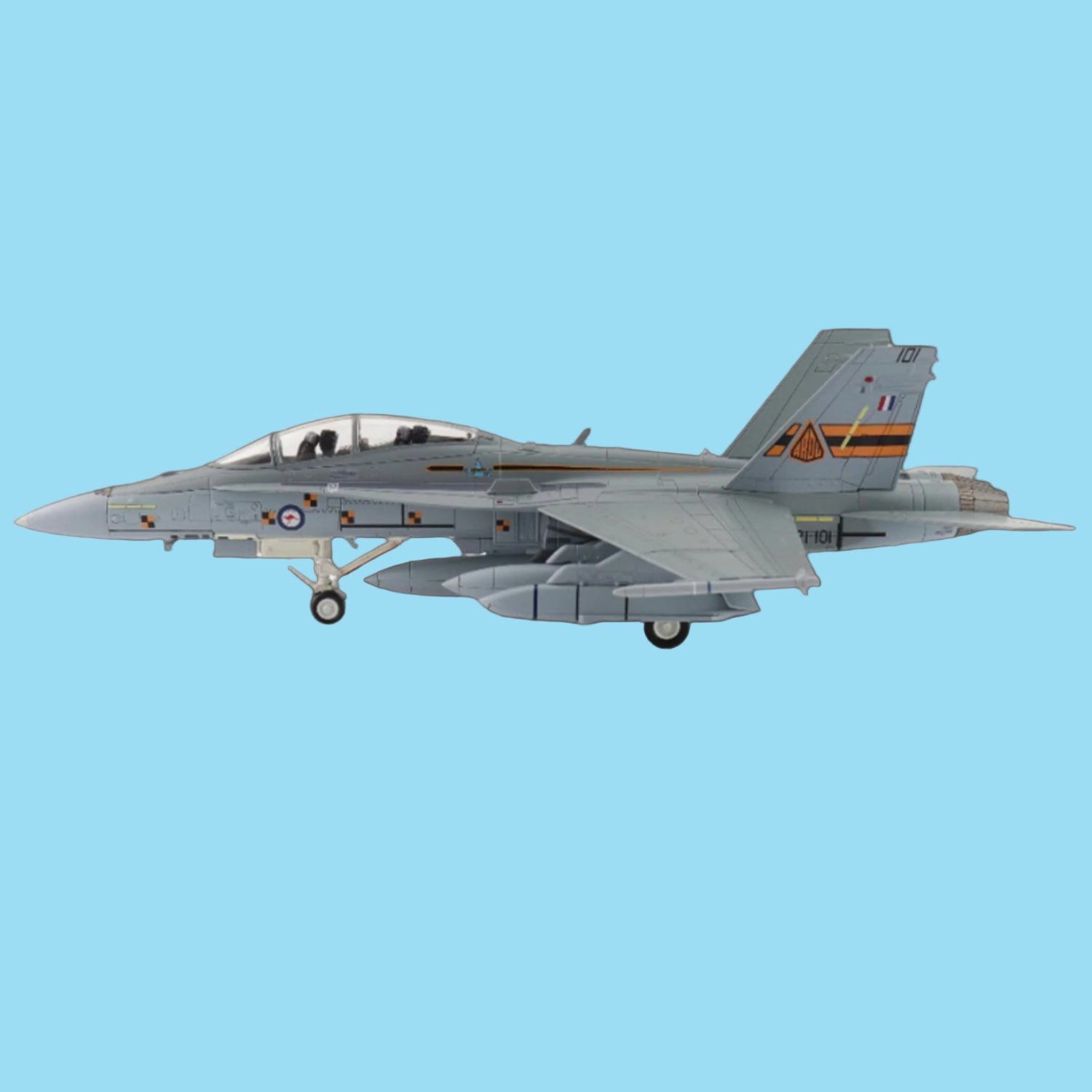 Dominate your display with this formidable 1/72 scale F/A-18B Hornet from Hobby Master, showcasing the legendary ARDU test aircraft A21-101 armed with two AGM-158 missiles. www.defenceqstore.com.au