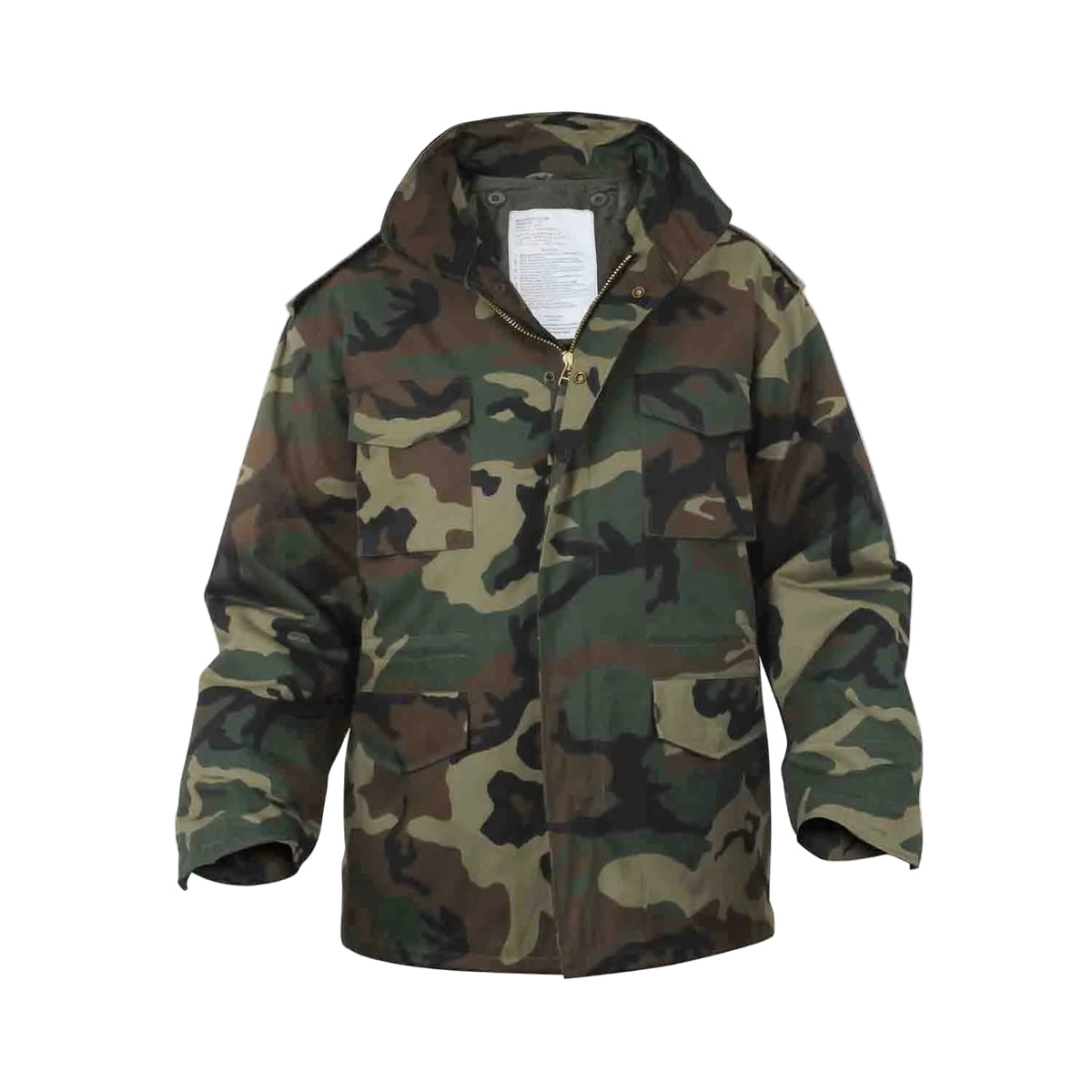 The M65 Field Jacket Parker in Woodland Camo delivers authentic military heritage with practical, everyday versatility. Built from heavy-weight poly/cotton, this hard-wearing jacket withstands harsh conditions while the removable polyester liner adapts to any season — spring through winter. The concealed hood tucks away when not needed, and the brass hardware with storm flap keeps you protected in unpredictable weather. www.defenceqstore.com.au