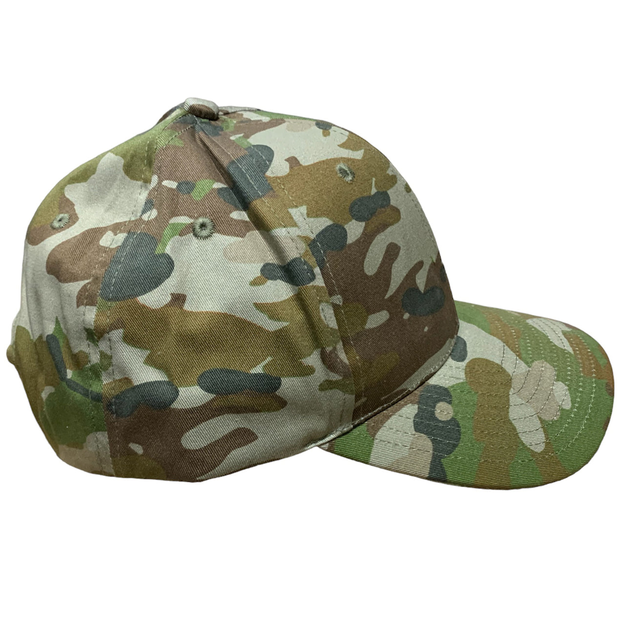 Experience the ultimate in comfort and style with the Army Australian Multicam Baseball Cap. This cap features an adjustable hook & loop back for a perfect fit, making it a One Size Fits All option. Upgrade your headwear game with this versatile and trendy cap! www.defenceqstore.com.au side view of amcu