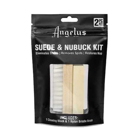 Revive your sneakers with Angelus' top-notch shoe cleaning products! Our specialized set is tailored for all sneaker materials, including suede and nubuck. Remove stains and soil with ease using the Angelus Nubuck &amp; Suede Set. Restore the appearance of your shoes effortlessly without altering colour or texture. This set includes a Suede Eraser and Nylon Brush for ultimate convenience. www.defenceqstore.com.au