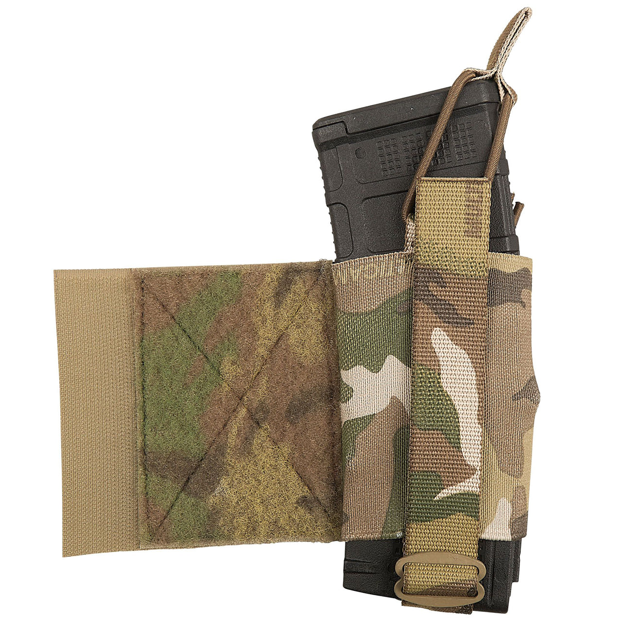 The ASAD Elastic Side Wings are designed to attach to the front or back Velcro area of your plate carrier under your cummerbund to boost carrying capacity without adding weight, they will accept various radios, up to two M4 magazines, a smoke grenade, medical items or similar sized objects. www.defenceqstore.com.au right wing with magazine