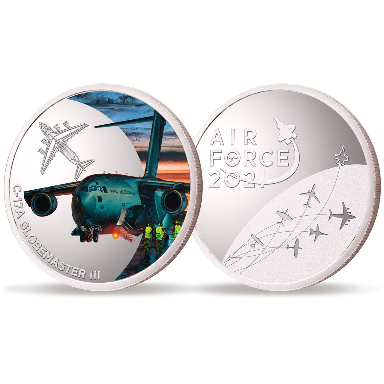 Introducing the Air Force 100 Limited Edition Medallion - C-17A Globemaster, a stunning commemorative piece that holds a special place in the celebration of the Air Force Centenary in 2021. www.defenceqstore.com.au