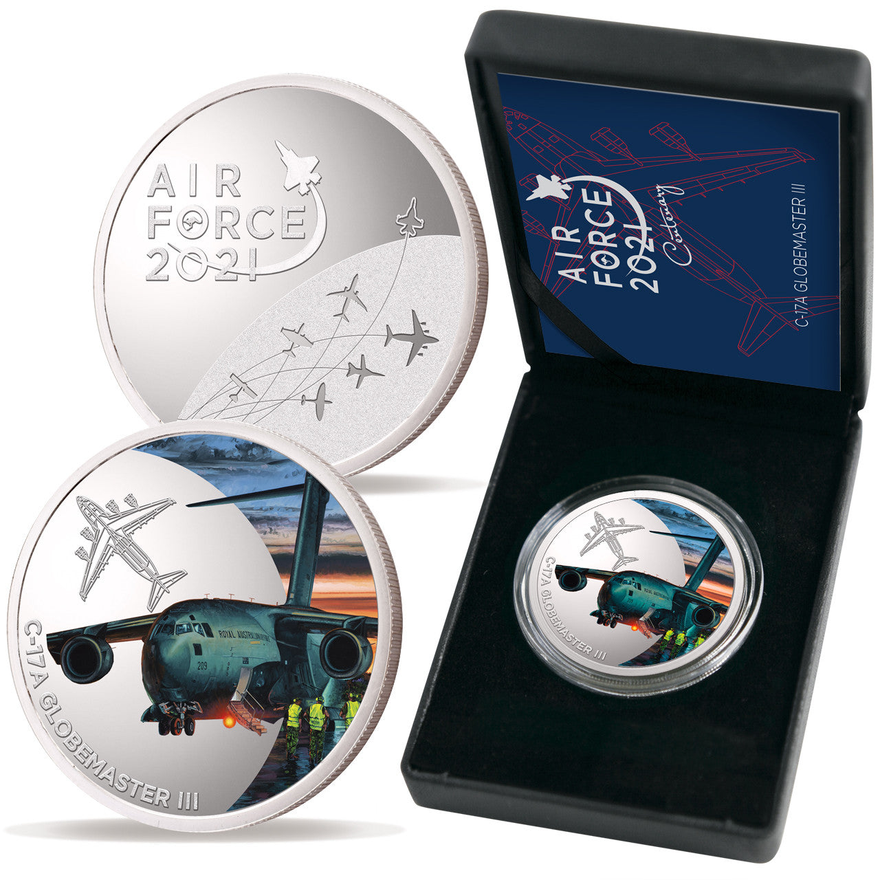 Introducing the Air Force 100 Limited Edition Medallion - C-17A Globemaster, a stunning commemorative piece that holds a special place in the celebration of the Air Force Centenary in 2021. www.defenceqstore.com.au