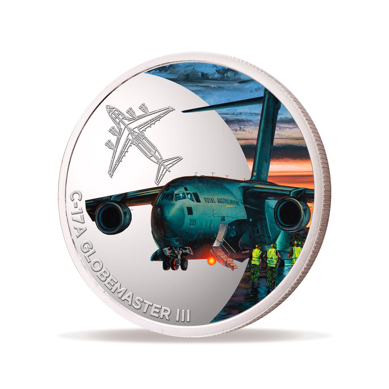 Introducing the Air Force 100 Limited Edition Medallion - C-17A Globemaster, a stunning commemorative piece that holds a special place in the celebration of the Air Force Centenary in 2021. www.defenceqstore.com.au