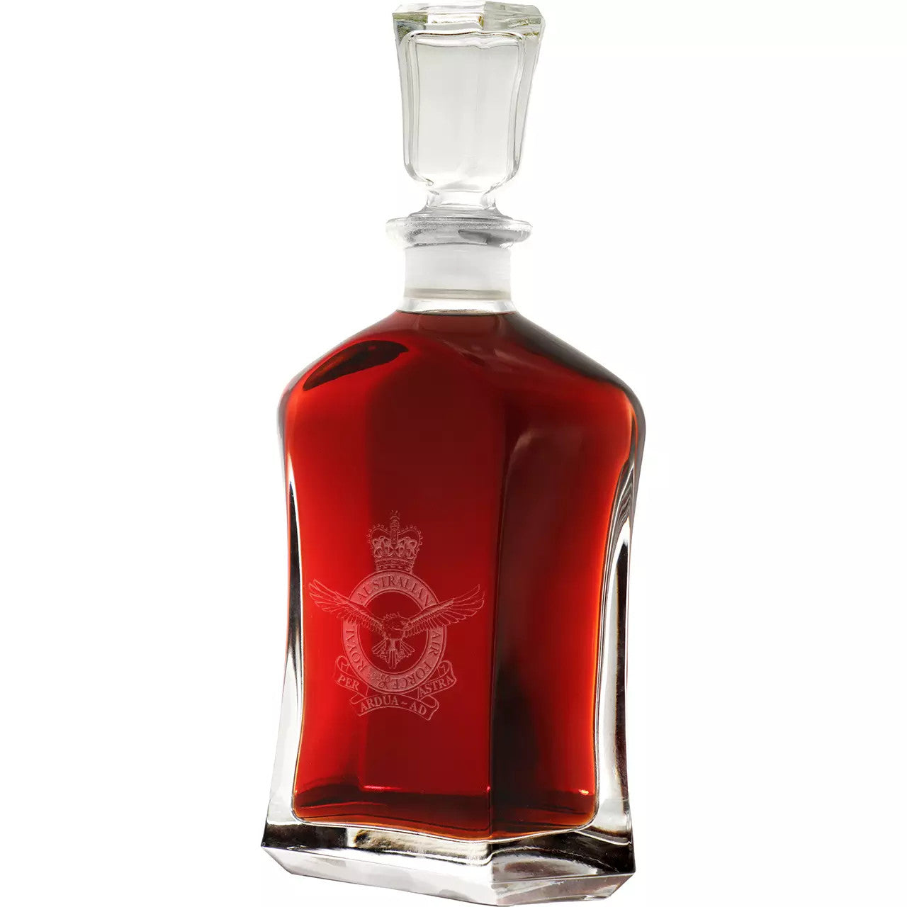 Imbue your space with pride and elegance with our stunning 750ml Italian glass decanter, featuring the iconic Air Force crest etched with precision. From your cabinet to your bar, this beautifully crafted decanter will elevate any room with its high quality and stylish design. www.defenceqstore.com.au