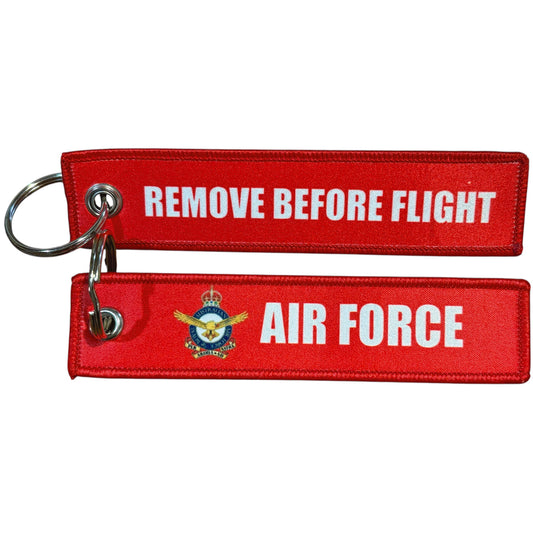 Keep your keys secure and add a touch of military pride with this authentic Air Force Key Tag. Featuring bold embroidered Air Force insignia and the iconic "Remove Before Flight" wording, it's a practical accessory that makes a statement.  www.defenceqstore.com.au