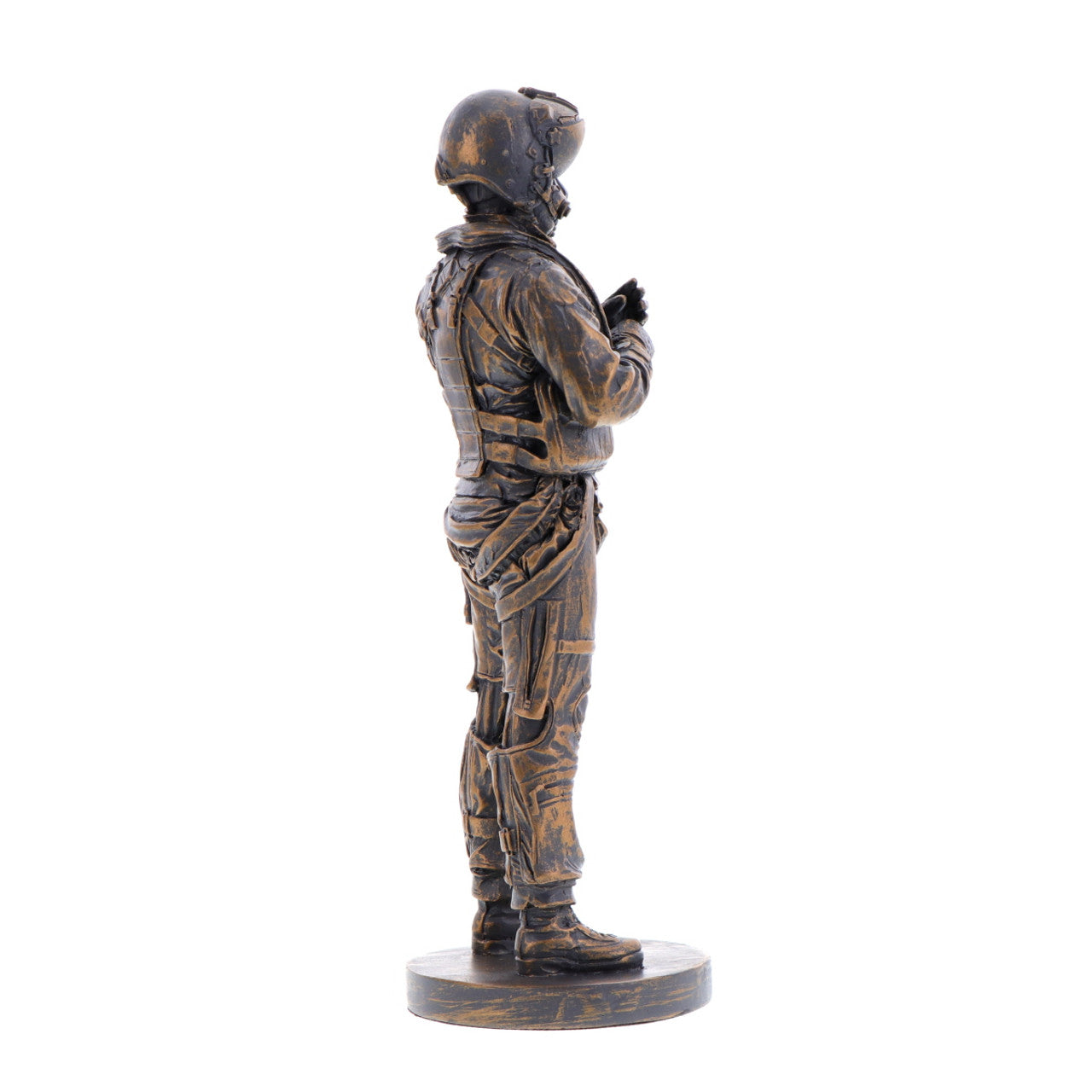 The stunning cold-cast bronze figurine of an RAAF aviator exudes power and determination. This intricately crafted piece captures the essence of the Royal Australian Air Force, showcasing their expertise and commitment to maintaining Australia's air power. www.defenceqstore.com.au