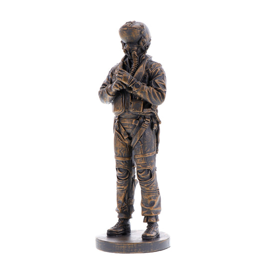 The stunning cold-cast bronze figurine of an RAAF aviator exudes power and determination. This intricately crafted piece captures the essence of the Royal Australian Air Force, showcasing their expertise and commitment to maintaining Australia's air power. www.defenceqstore.com.au