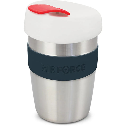 Subtly embossed with the Air Force brand this stylish 350ml double walled reusable coffee cup will keep your drinks hot for longer and remain cool to hold. www.defenceqstore.com.au