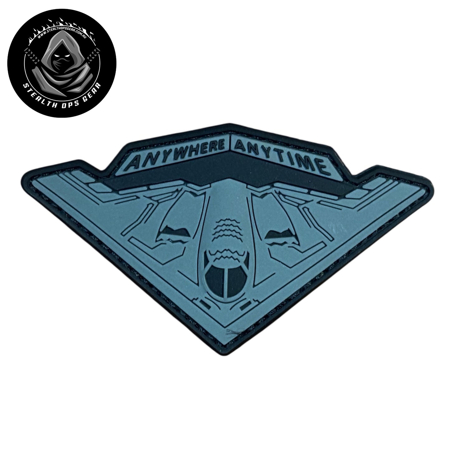 USAF B-2 Spirit Strategic Stealth Bomber Anywhere Anytime Morale PVC - Stealth Ops Gear. This bold PVC morale patch delivers attitude and authenticity to your tactical gear, backpack, or everyday carry. www.defenceqstore.com.au