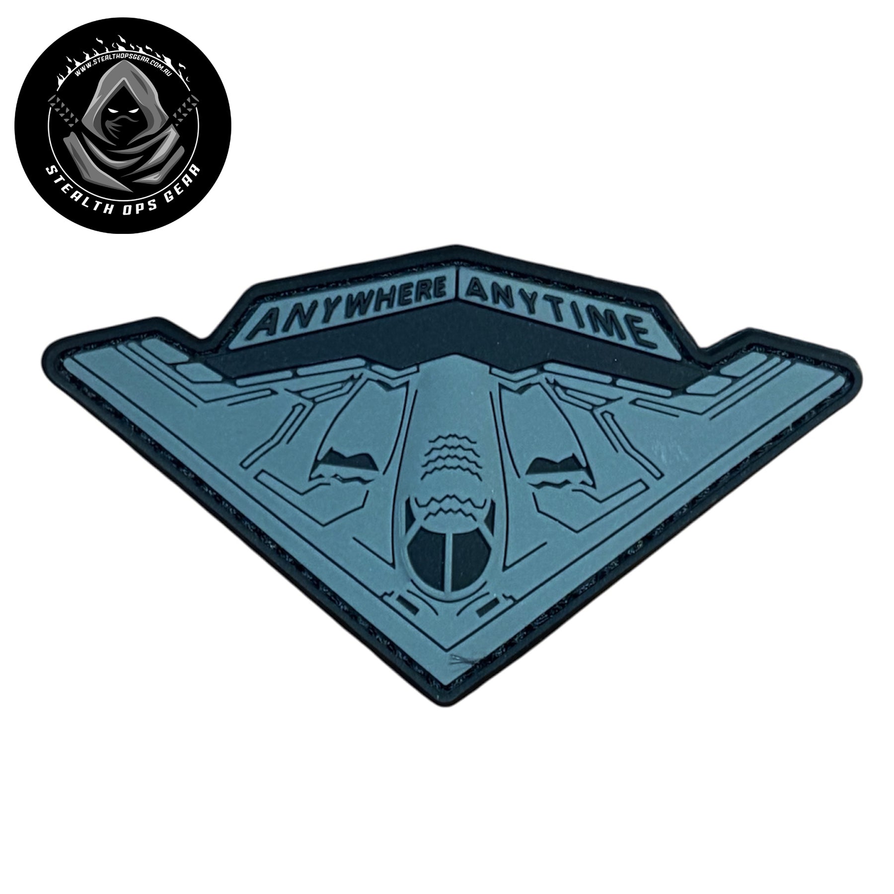 USAF B-2 Spirit Strategic Stealth Bomber Anywhere Anytime Morale PVC - Stealth Ops Gear. This bold PVC morale patch delivers attitude and authenticity to your tactical gear, backpack, or everyday carry. www.defenceqstore.com.au