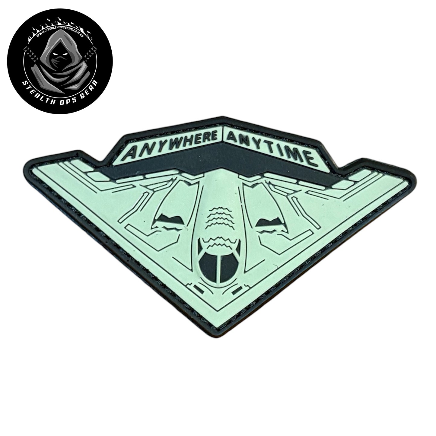 USAF B-2 Spirit Strategic Stealth Bomber Anywhere Anytime Morale PVC - Stealth Ops Gear. This bold PVC morale patch delivers attitude and authenticity to your tactical gear, backpack, or everyday carry. www.defenceqstore.com.au