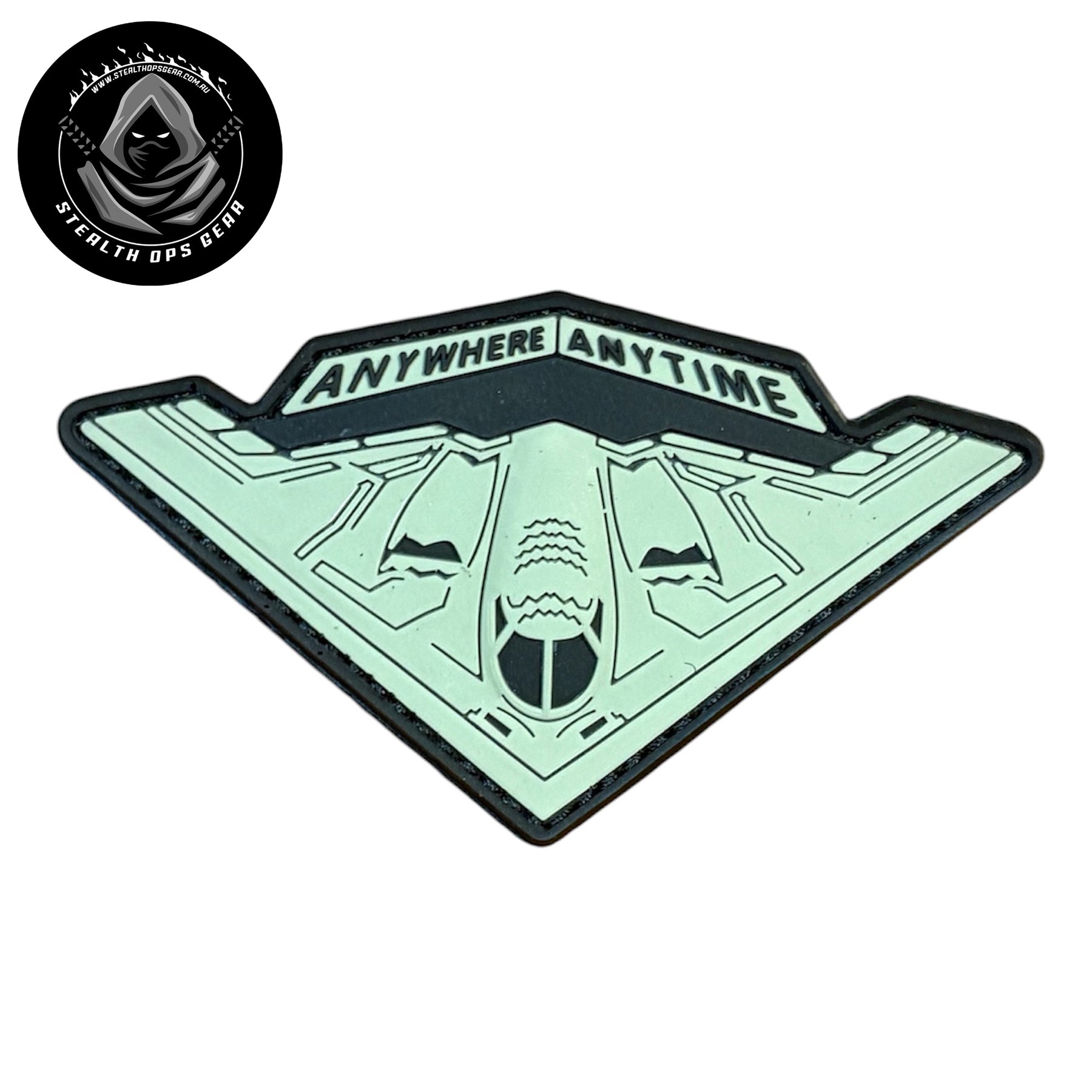 USAF B-2 Spirit Strategic Stealth Bomber Anywhere Anytime Morale PVC - Stealth Ops Gear. This bold PVC morale patch delivers attitude and authenticity to your tactical gear, backpack, or everyday carry. www.defenceqstore.com.au