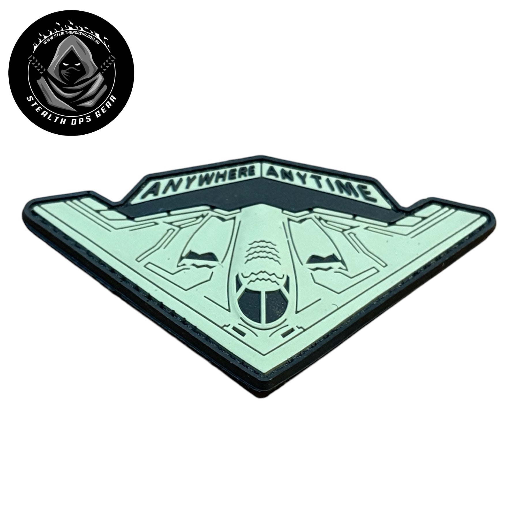 USAF B-2 Spirit Strategic Stealth Bomber Anywhere Anytime Morale PVC - Stealth Ops Gear. This bold PVC morale patch delivers attitude and authenticity to your tactical gear, backpack, or everyday carry. www.defenceqstore.com.au