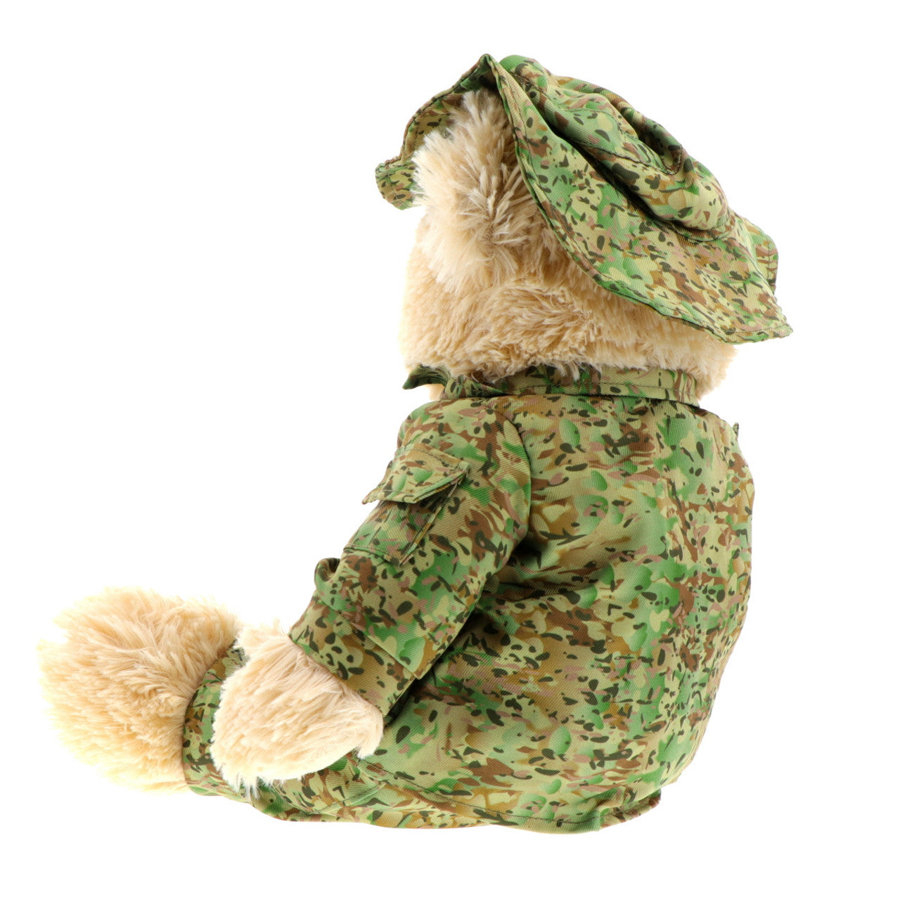 Treasure a symbol of courage and strength with this gorgeous 40cm Australian Army bear. Perfect as a comforter or to bring a smile to adults and children alike, this bear is as luxuriously cuddly as it is full of patriotic pride. Cherish the cutest Aussie Army bear around today! www.defenceqstore.com.au  rear view to the left