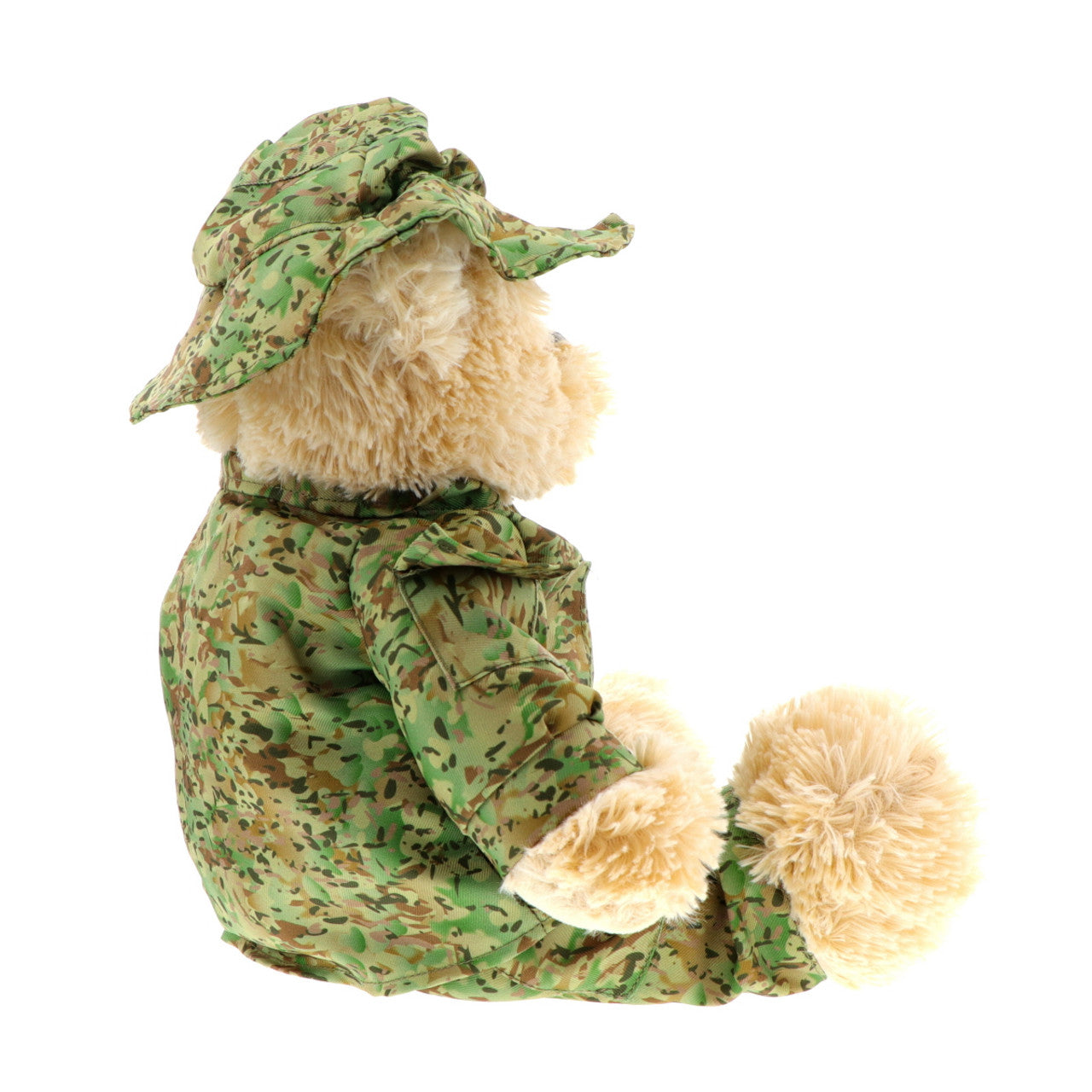 Treasure a symbol of courage and strength with this gorgeous 40cm Australian Army bear. Perfect as a comforter or to bring a smile to adults and children alike, this bear is as luxuriously cuddly as it is full of patriotic pride. Cherish the cutest Aussie Army bear around today! www.defenceqstore.com.au  right view uniform