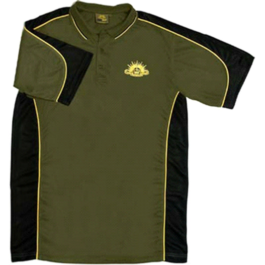 The Army Cool Dry Polo in Khaki is a must-have for any military enthusiast. Made from 100% Polyester Cool Dry material, this stylish polo is perfect for your time off. It features the iconic Army Rising Sun embroidered on the left breast, adding a touch of authenticity. Don't miss out on this limited size clearance item. www.defenceqstore.com.au