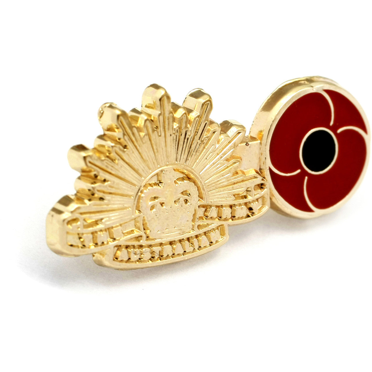 The stunning 25mm Rising Sun and remembrance poppy badge is a must-have accessory for all those who have served in the Australian Army. www.defenceqstore.com.au