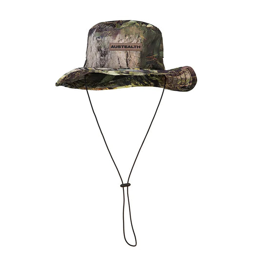 Shield yourself from the sun's harmful UV rays with Austealth Native Camouflage Slouch Hat, complete with Mosquito Net! Featuring Archroma Technology Taslon Nylon, YKK Zips, and adjustable elastic toggles, you'll be safeguarding skin & health with ease! Plus, the enclosed zip pocket house's the mosquito net - for extra comfort! www.defenceqstore.com.au