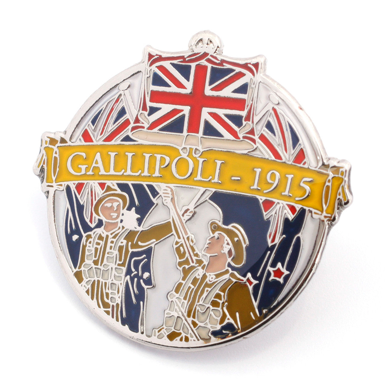A unique addition to any lapel or coat, this striking Australian &amp; New Zealand Gallipoli Lapel Pin is a fantastic commemorative piece with unique artwork. Inspired by the WWI illustration 'A.N.Z.A.C' by artist and illustrator W. Otho Hewett, www.defenceqstore.com.au