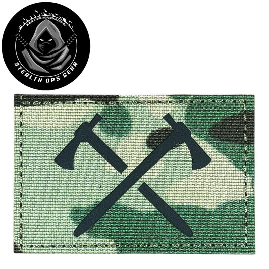 Unleash your creativity with the Axes Laser Cut Patch Hook &amp; Loop Stealth Ops Gear! Measuring 8x5cm and featuring a beautifully embroidered design and secure hook &amp; loop backing, this patch is a must-have for any collector. www.defenceqstore.com.au