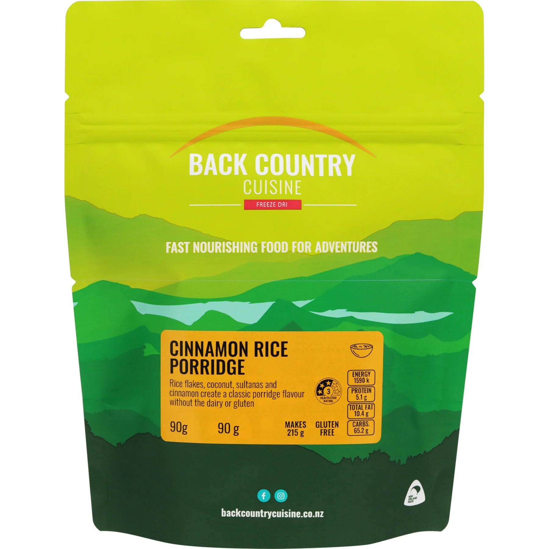 This breakfast is light to carry and provides tasty, fast nourishing food for adventure with rice flakes, coconut, sultanas and cinnamon to create a classic porridge flavour without the dairy or gluten. Vegan. www.defenceqstore.com.au 90g small