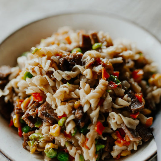 Traditionally flavoured casserole with freeze dried beef accompanied by a generous serving of pasta. www.defenceqstore.com.au