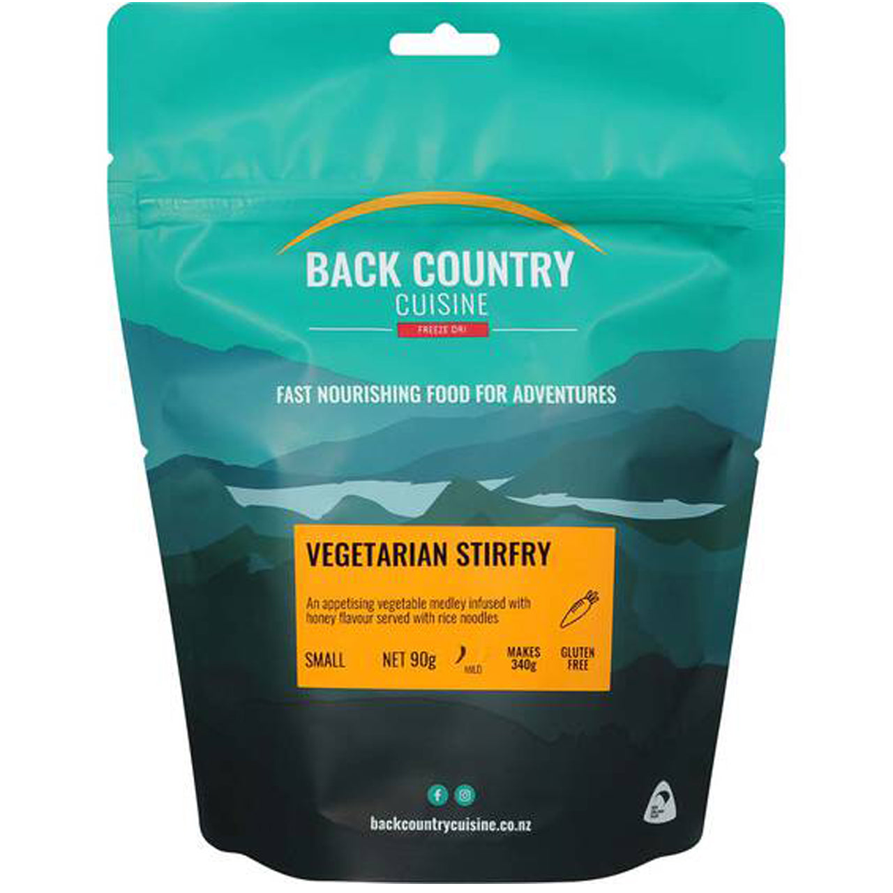 Indulge in a delectable vegetable blend, enhanced with a hint of sweet honey, and paired with flavourful rice noodles in the Back Country Cuisine Freeze Dried Meal Vegetarian Stirfry. www.defenceqstore.com.au