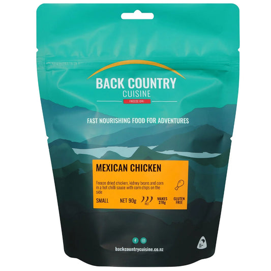 Experience the delicious flavours of Back Country Freeze Dried Meal Mexican Chicken! Our meal features mouth-watering freeze dried chicken, kidney beans, and corn, all smothered in a spicy hot chili sauce. To add some crunch, we even include corn chips on the side. Satisfy your cravings and fuel your adventures with our convenient and tasty meal. Try it today and taste the difference! www.defenceqstore.com.au