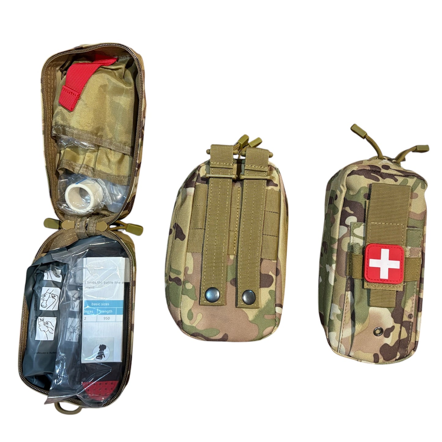 The Basic Combat Trauma Kit With Multicam Pouch Bundle is for emergency treatment for one person in case of injury. www.defenceqstore.com.au