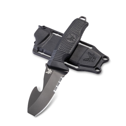 The Benchmade 112 H2O Fixed Blade dive knife was originally developed for an elite military program. A fixed black-coated blade with blunt tip and integrated rescue hook, this knife features N680 ultra stainless steel, a special application steel for when corrosion resistance is the primary requirement. www.defenceqstore.com.au