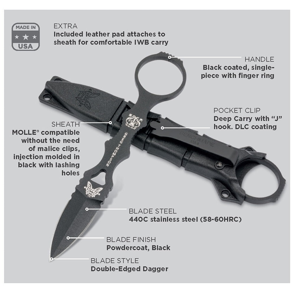 NEW 2019 - Taking the best features of its full sized counterpart, Benchmade have again teamed up with Greg Thompson to optimise some of the most popular elements of the SOCP platform for concealed carry with the 173BK Mini SOCP. www.defenceqstore.com.au where the Army shops