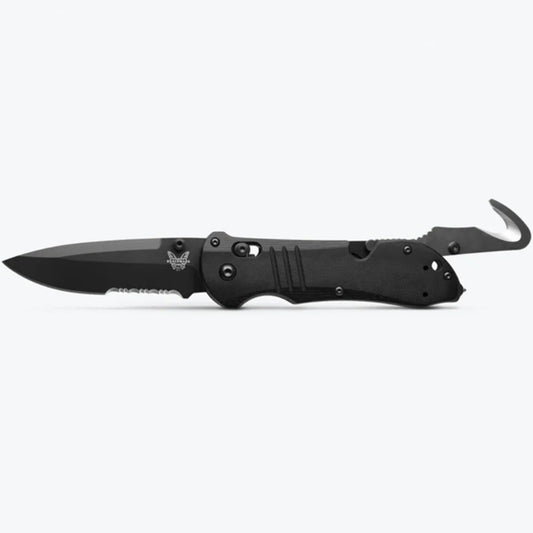 Designed for rescue and other mission objectives, Benchmade's 917 Triage model gives public safety workers the features they need, along with the best materials for their applications. Premium S30V stainless steel blade and integrated rescue hook, carbide glass breaker on pommel, and reversible tip-up black oxide deep-carry clip. Made in USA. www.defenceqstore.com.au
