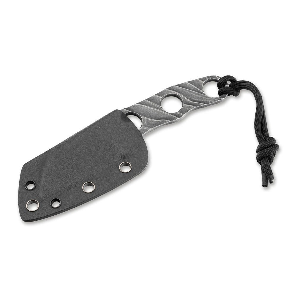 The Boker Plus Kazhan designed by Alexander Krava is a handy neck knife with a short sheepfoot blade that is ideal as a backup knife for everyday use due to its light weight. The young knifemaker from Lviv, Ukraine, places particular emphasis on the aesthetics of his designs, which are convincing not only as reliable tools but also as high quality accessories. The skeletonised Kazhan is made of D2 with a dark stonewash finish. www.defenceqstore.com.au