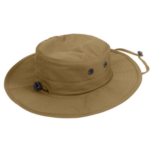 Rothco Adjustable Boonie Hat Coyote Military Style Cap Offers Unbeatable Sun Protection, While Four Screened Side Vents On The Boonie Cap Offer Optimal Cooling Airflow, A Necessity For Outdoor Missions Military Hat Is Made With A Comfortable, Durable, And Breathable Cotton / Poly Blend Elastic Cord And Lock Cinches At The Crown Of This Boonie Hat, Letting You Adjust The Head Size To The Perfect Fit www.defenceqstore.com.au
