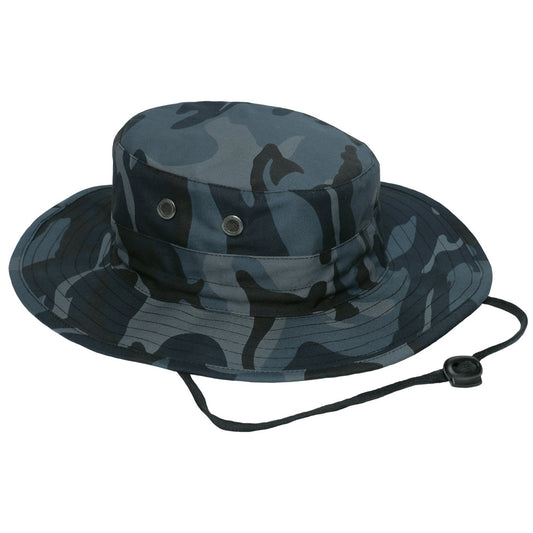 Rothco Adjustable Boonie Hat Midnight Blue Camo Military Style Cap Offers Unbeatable Sun Protection, While Four Screened Side Vents On The Boonie Cap Offer Optimal Cooling Airflow, A Necessity For Outdoor Missions Military Hat Is Made With A Comfortable, Durable, And Breathable Cotton / Poly Blend Elastic Cord And Lock Cinches At The Crown Of This Boonie Hat, Letting You Adjust The Head Size To The Perfect Fit www.defenceqstore.com.au