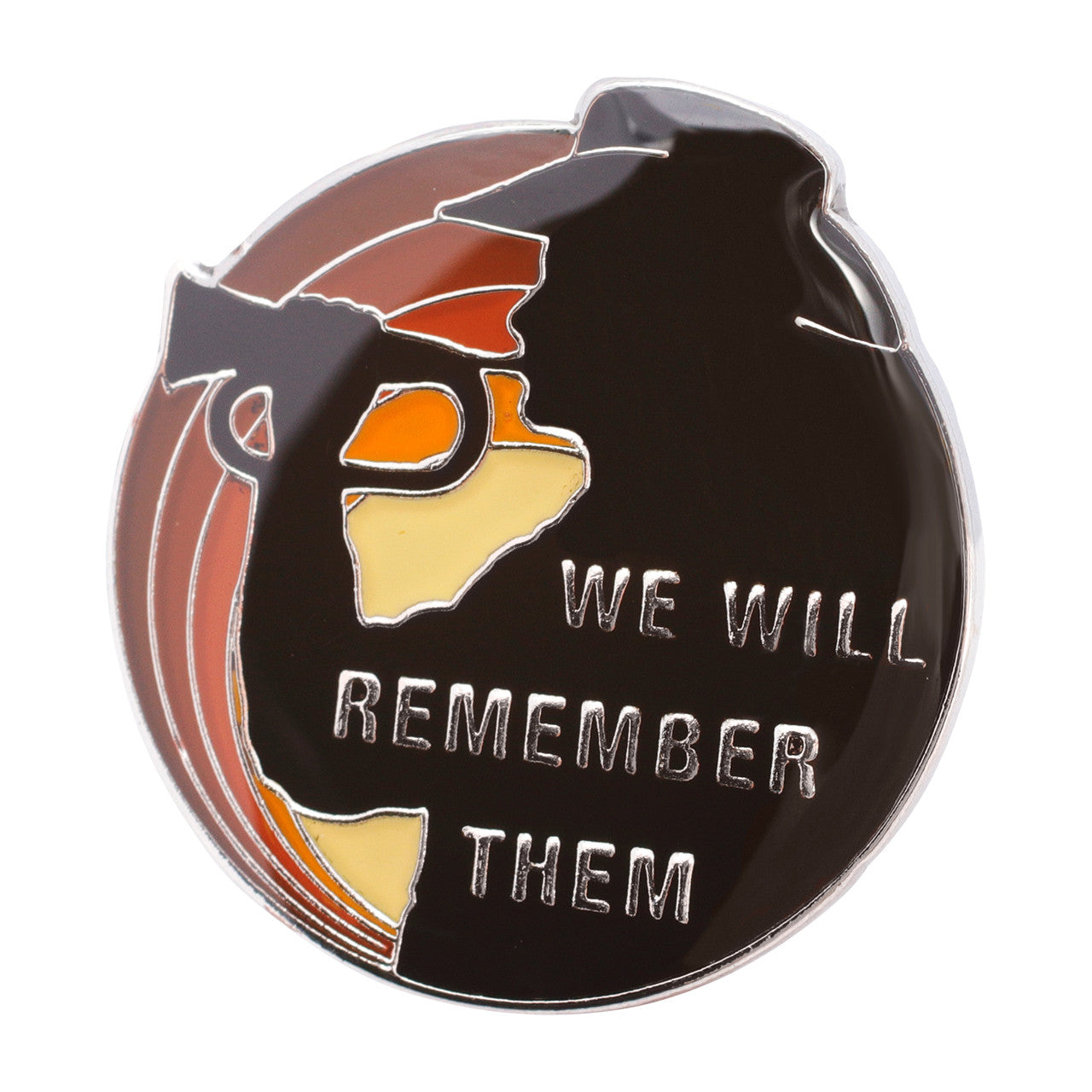 This beautiful Bugler Ode Lapel Pin is a vibrant badge featuring the silhouette of a lone bugler in front of a sunrise sky. Featuring the words 'We Will Remember Them' in silver detailing, this unique lapel pin is a must-have for any wardrobe or collection. www.defenceqstore.com.au