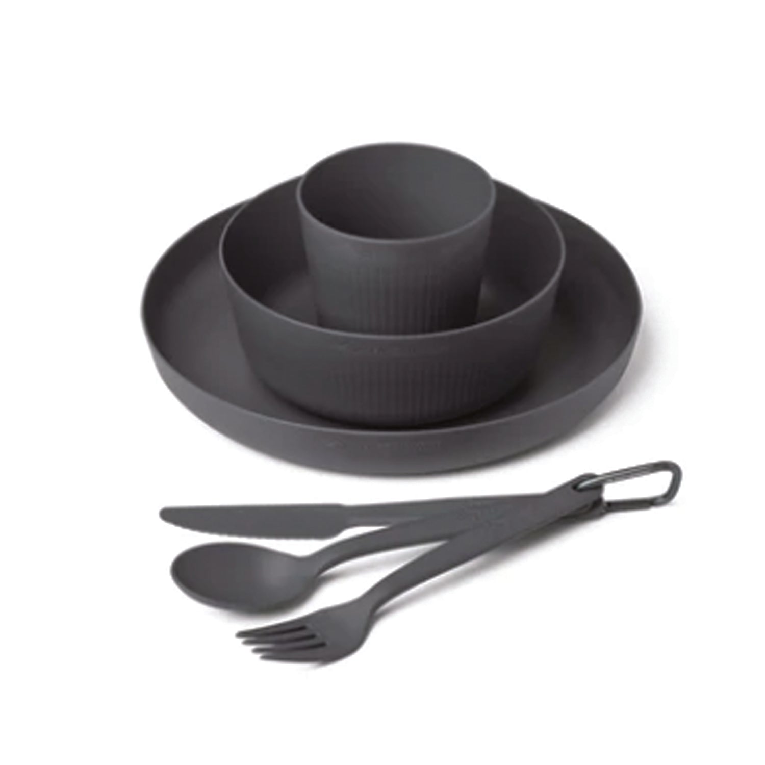 Adventure tested. Camp ready. This all-in-one, ultralight dinnerware set includes a plate, bowl, cup, cutlery set with carabiner, and mesh sack for drying and organisation. Steep sidewalls on the bowl and plate reduce spills, while the tactile EasyGrip surface ensures secure handling, even with gloves. www.defenceqstore.com.au
