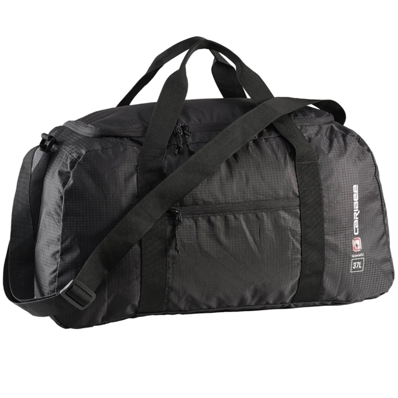 Volume: 37L/53 x 27 x 26cm Fold away duffle bag stows neatly into its own integrated storage pouch Compact &amp; portable 37L gear bag&nbsp; Great accessory for travel - when you need an extra bag Large main zippered storage compartment Lockable zip housings for extra security Rear luggage trolley&nbsp;pass through secures this bag to larger suit cases Adjustable webbing shoulder strap Weight: 270g www.defenceqstore.com.au