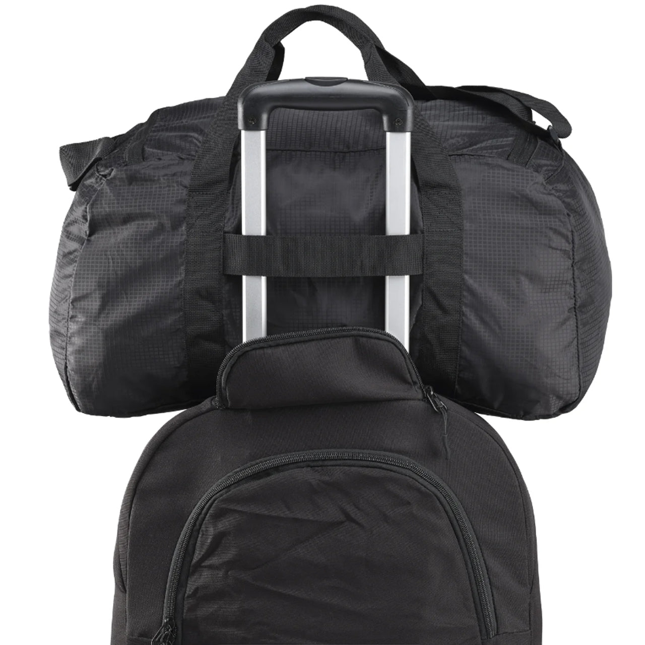 Volume: 37L/53 x 27 x 26cm Fold away duffle bag stows neatly into its own integrated storage pouch Compact &amp; portable 37L gear bag&nbsp; Great accessory for travel - when you need an extra bag Large main zippered storage compartment Lockable zip housings for extra security Rear luggage trolley&nbsp;pass through secures this bag to larger suit cases Adjustable webbing shoulder strap Weight: 270g www.defenceqstore.com.au