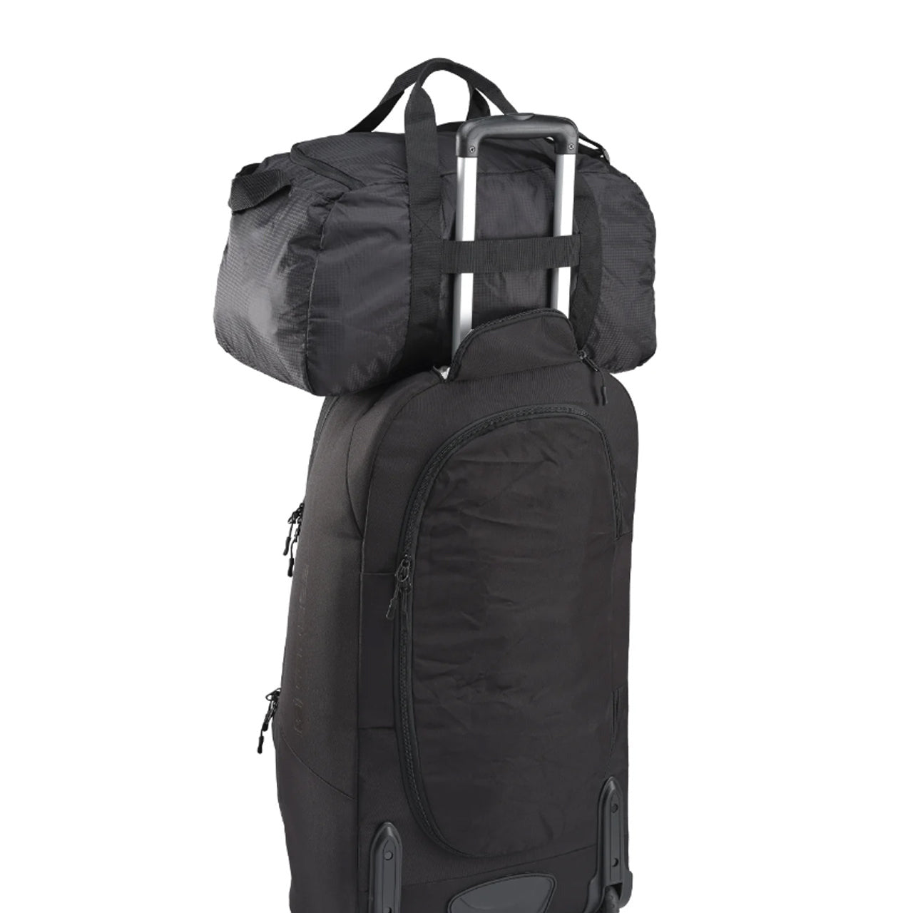 Volume: 37L/53 x 27 x 26cm Fold away duffle bag stows neatly into its own integrated storage pouch Compact &amp; portable 37L gear bag&nbsp; Great accessory for travel - when you need an extra bag Large main zippered storage compartment Lockable zip housings for extra security Rear luggage trolley&nbsp;pass through secures this bag to larger suit cases Adjustable webbing shoulder strap Weight: 270g www.defenceqstore.com.au